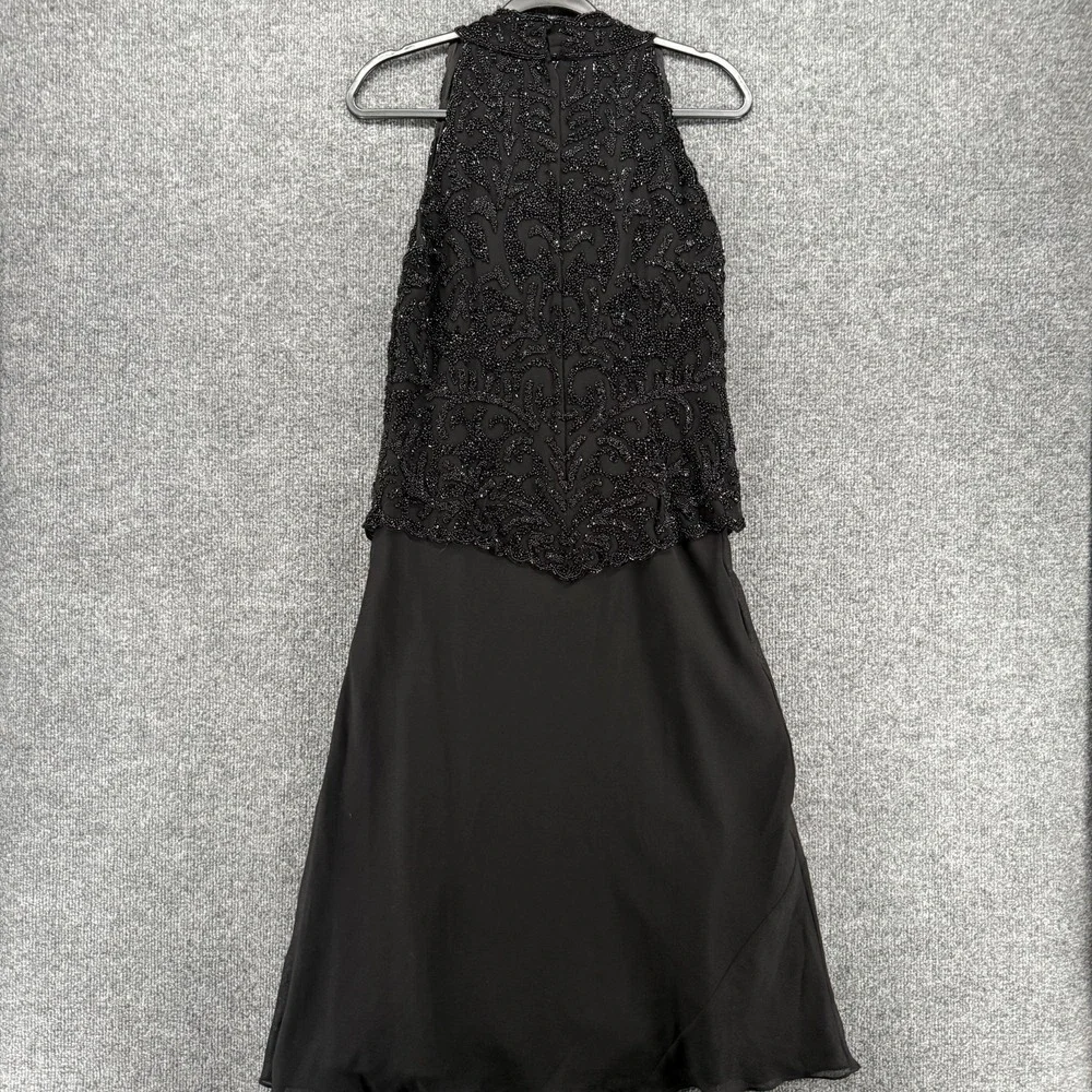 J Kara Beaded Dress Womens 12 Black Sleeveless Midi Bodice Evening Gown Formal